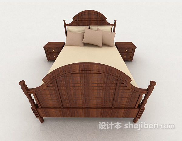 现代风格木质棕色家居简约双人床3d模型下载