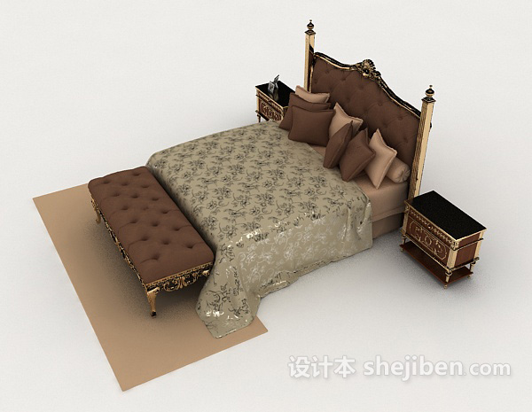 设计本欧式简单风格双人床3d模型下载