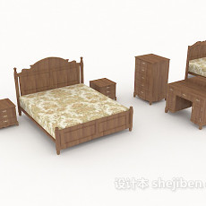 简单居家实木双人床3d模型下载