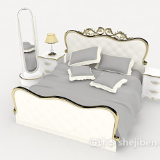 白色简单欧式双人床3d模型下载