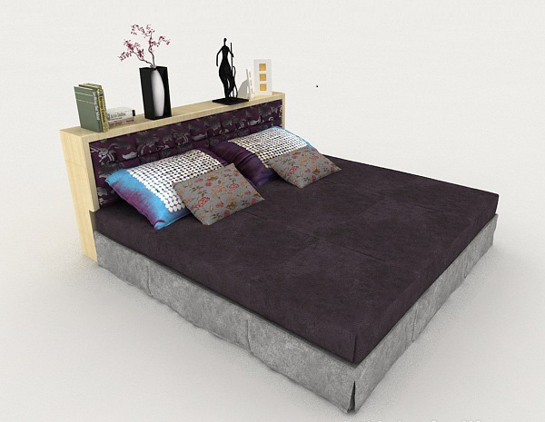 免费紫色双人床3d模型下载