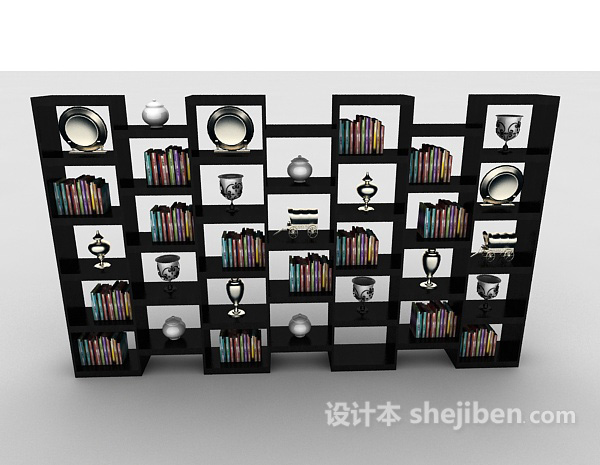 现代风格个性黑色书柜3d模型下载