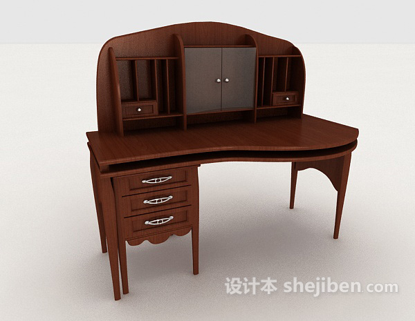 现代风格复古木质书桌3d模型下载