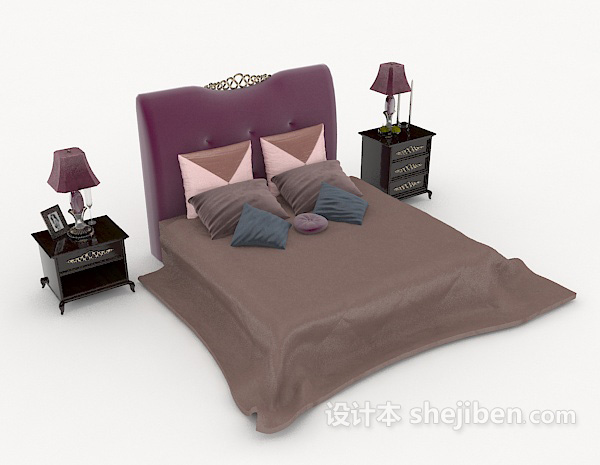 现代简约紫色双人床