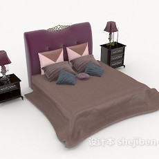 现代简约紫色双人床3d模型下载