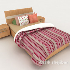 简单木质红色条纹双人床3d模型下载
