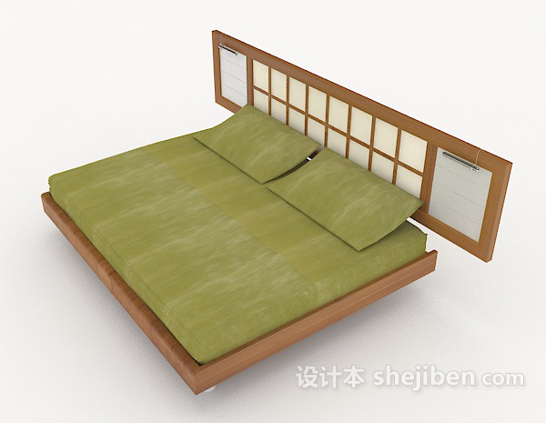 设计本日式简约双人床3d模型下载