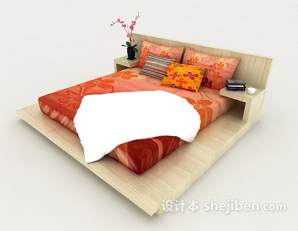 实木家庭床3d模型下载