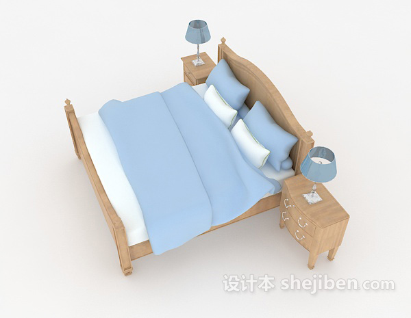 免费清新单色双人床3d模型下载
