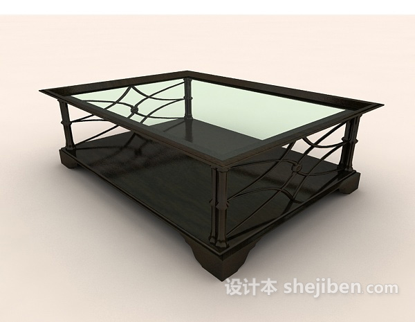 设计本现代黑色玻璃茶几3d模型下载
