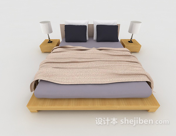 现代风格现代灰色简约家居双人床3d模型下载