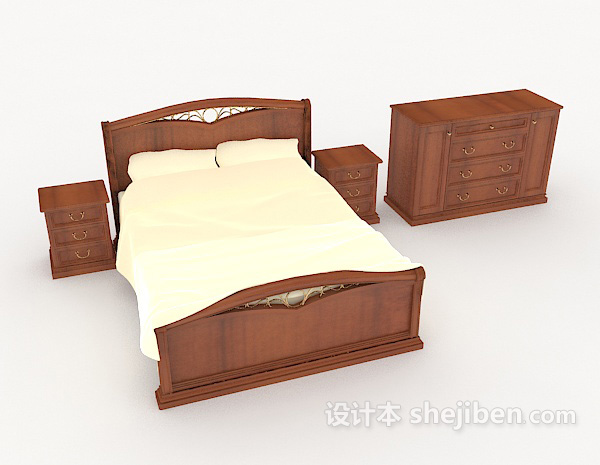 免费实木居家简单双人床3d模型下载