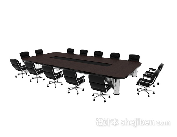 免费办公黑色会议桌椅3d模型下载