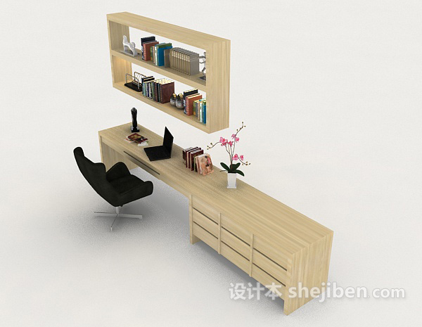 设计本简约木质桌椅组合3d模型下载