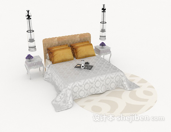 简单欧式居家双人床3d模型下载