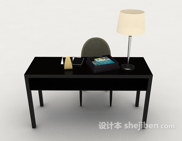 设计本黑色简约书桌椅3d模型下载