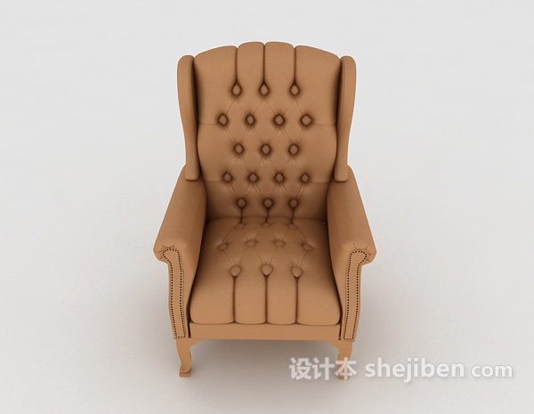 免费欧式棕色家居木质单人沙发3d模型下载