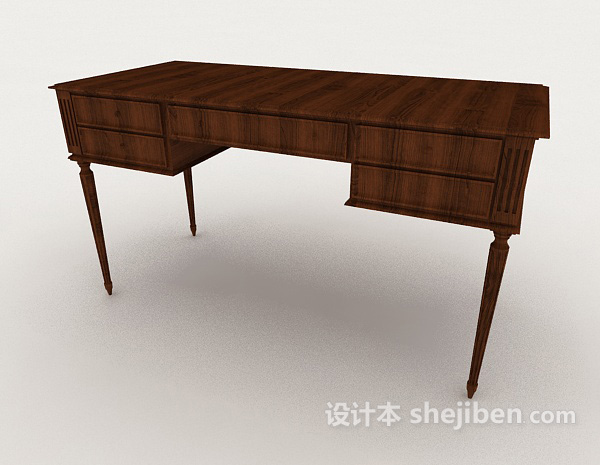免费新中式复古棕色书桌3d模型下载