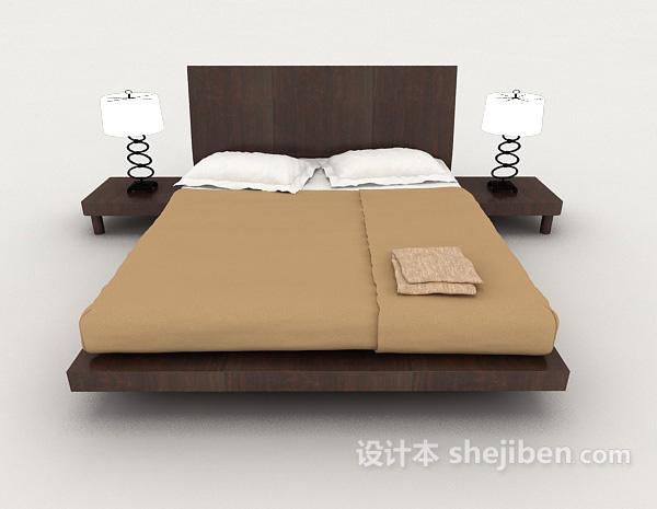现代风格简约休闲棕色双人床3d模型下载