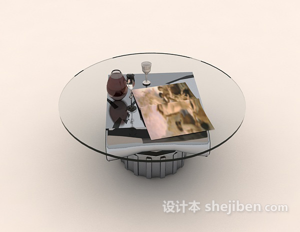简约圆形玻璃茶几3d模型下载