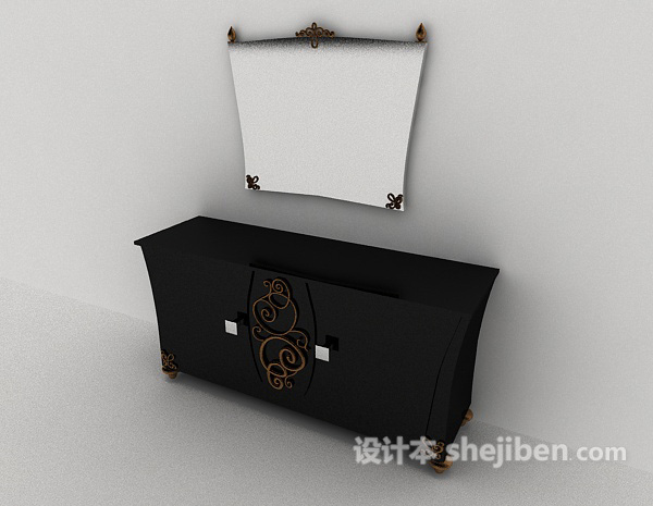 免费新中式黑色玄关厅柜3d模型下载