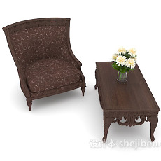 中式木质复古桌椅组合3d模型下载