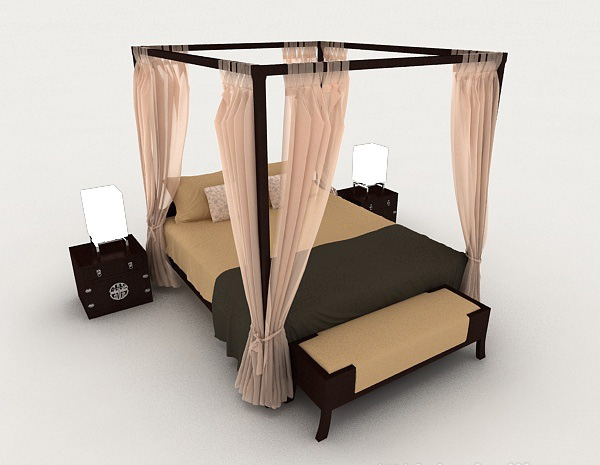 设计本木质家居双人床3d模型下载