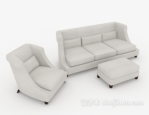 现代浅灰色组合沙发3d模型下载