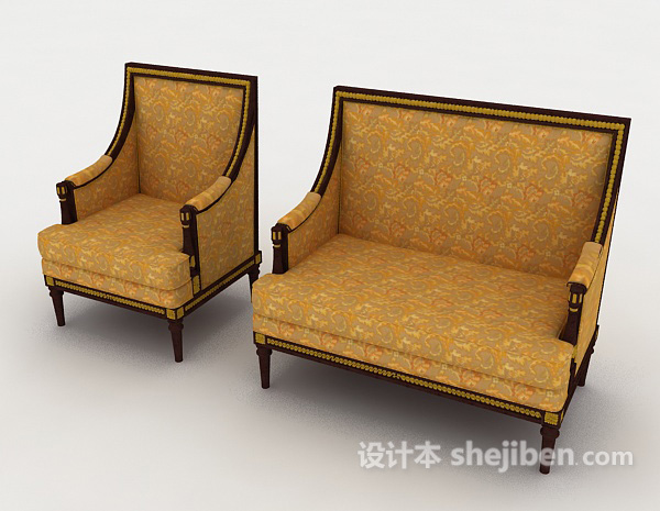 免费金色欧式沙发凳3d模型下载