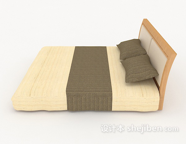 设计本棕色家居木质双人床3d模型下载
