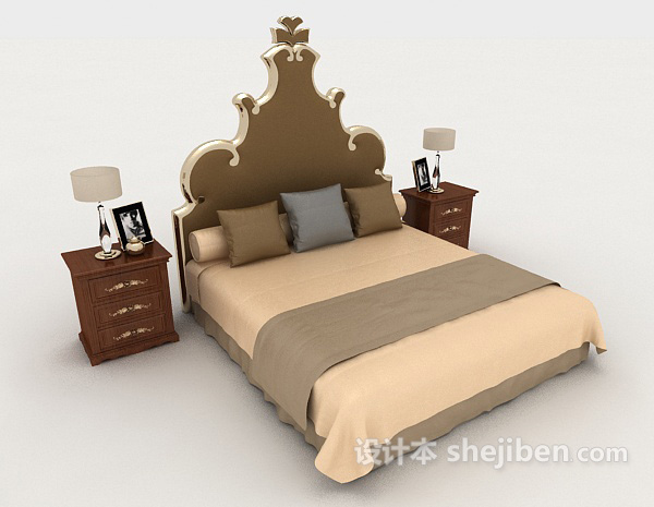 免费个性浅棕色双人床3d模型下载