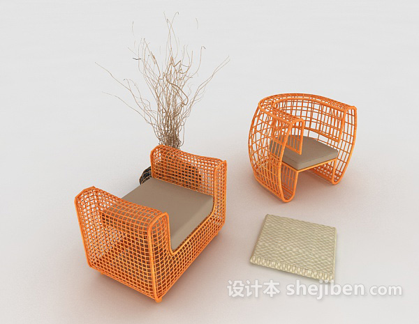 现代风格个性镂空单挑沙发组合3d模型下载