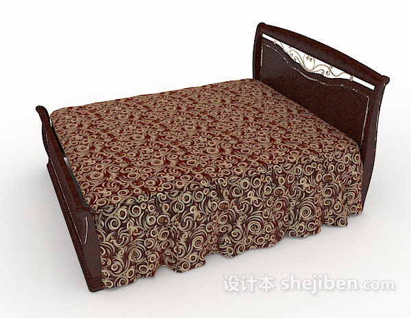 设计本现代红木双人床3d模型下载
