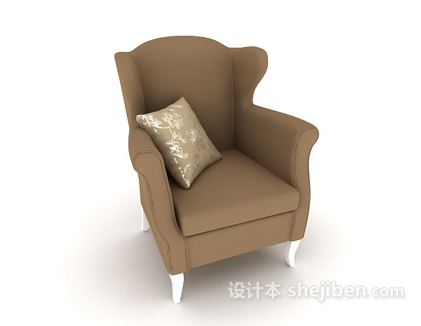 免费欧式简约棕色家居单人沙发3d模型下载
