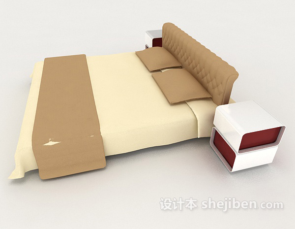 设计本家居简约黄色木质双人床3d模型下载