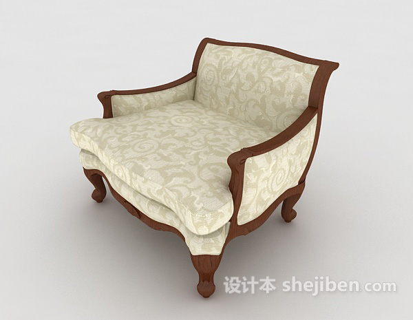 设计本欧式木质花纹单人沙发3d模型下载