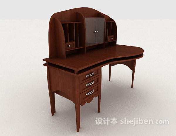 免费复古木质书桌3d模型下载