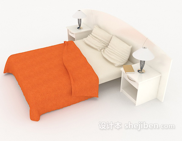 设计本现代简约橙色双人床3d模型下载