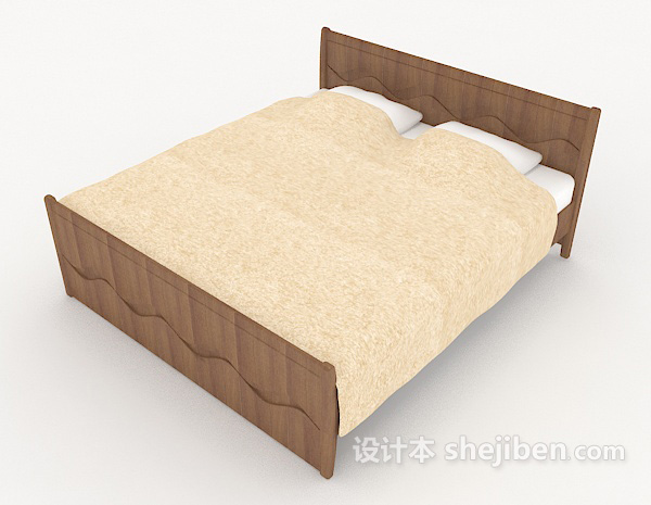 免费木质家居休闲双人床3d模型下载