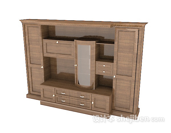 设计本实木书柜、展示柜3d模型下载