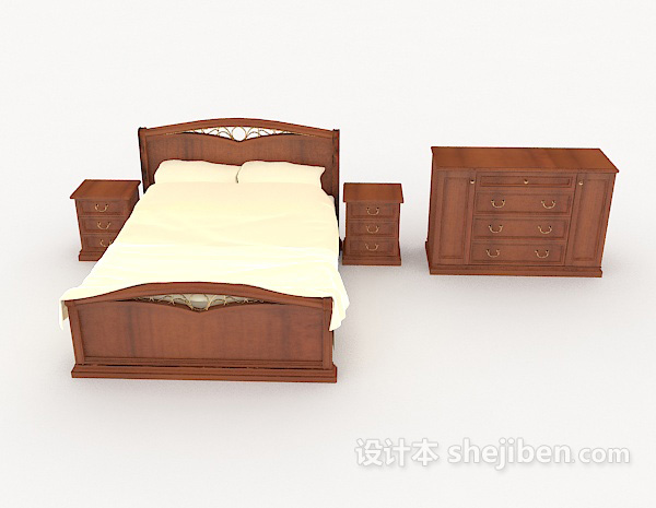 现代风格实木居家简单双人床3d模型下载