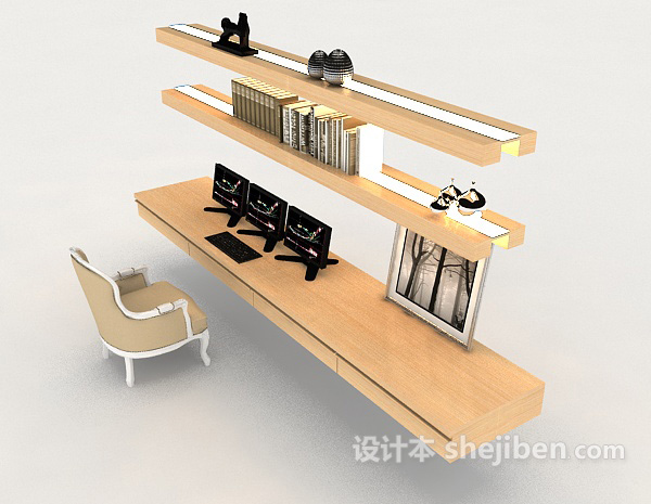 设计本现代简约书桌椅3d模型下载