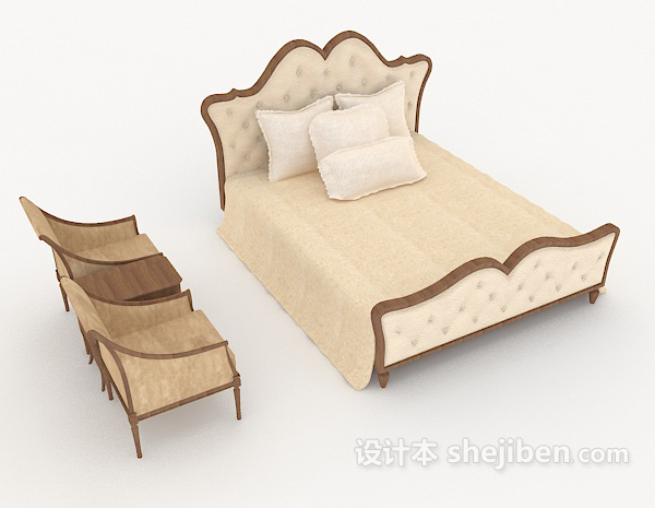 欧式风格简欧式浅色双人床3d模型下载