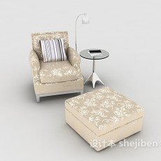 家居棕色花纹单人沙发3d模型下载