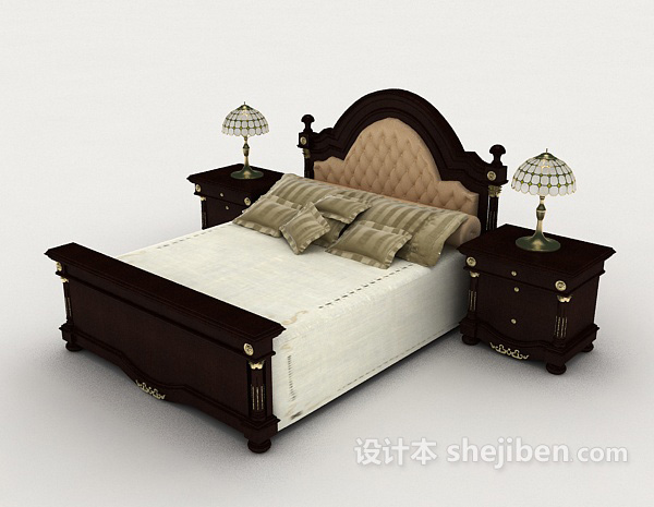 家居木质简单棕色双人床3d模型下载