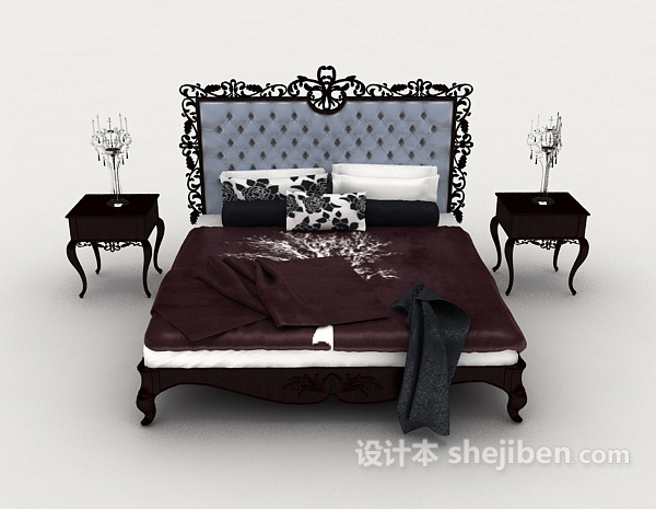 欧式风格欧式木质雕花双人床3d模型下载