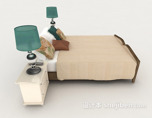 设计本浅棕色木质双人床3d模型下载