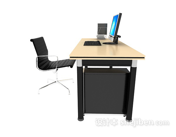 现代风格黑色办公电脑桌椅3d模型下载