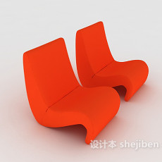 个性简约橙色休闲椅组合3d模型下载