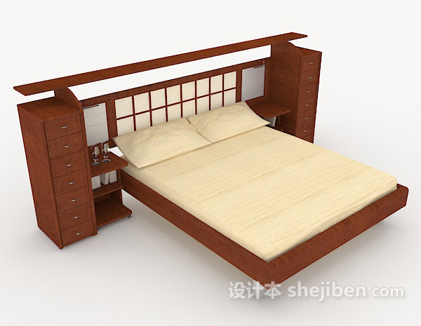 新中式简单家居床3d模型下载